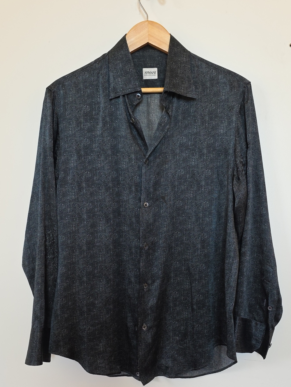 Armani Exchange Men's Silk Dark Charcoal Button-Up Shirt "Flaws"